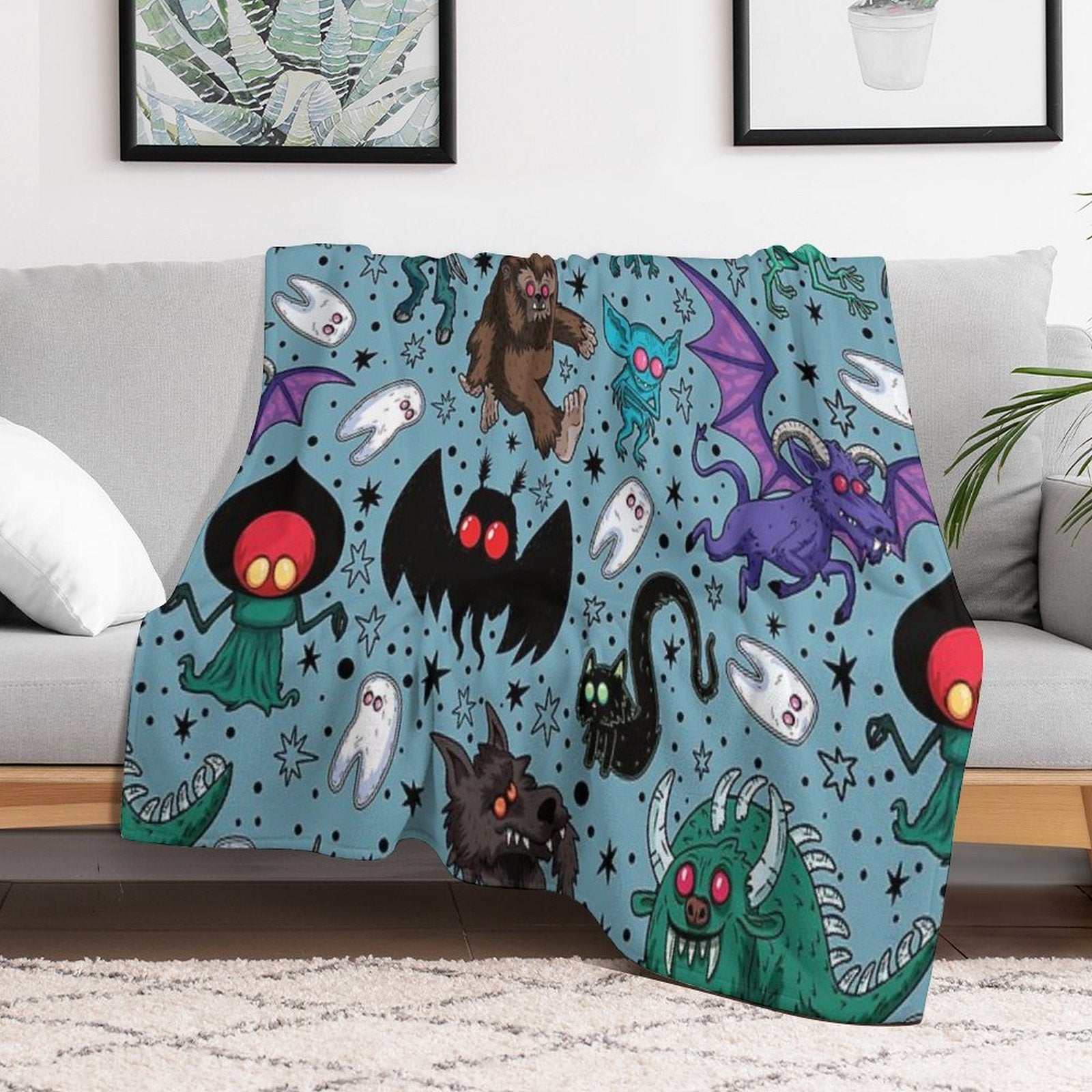 Cryptids Night Light Blue Eco-conscious Throw Blanket