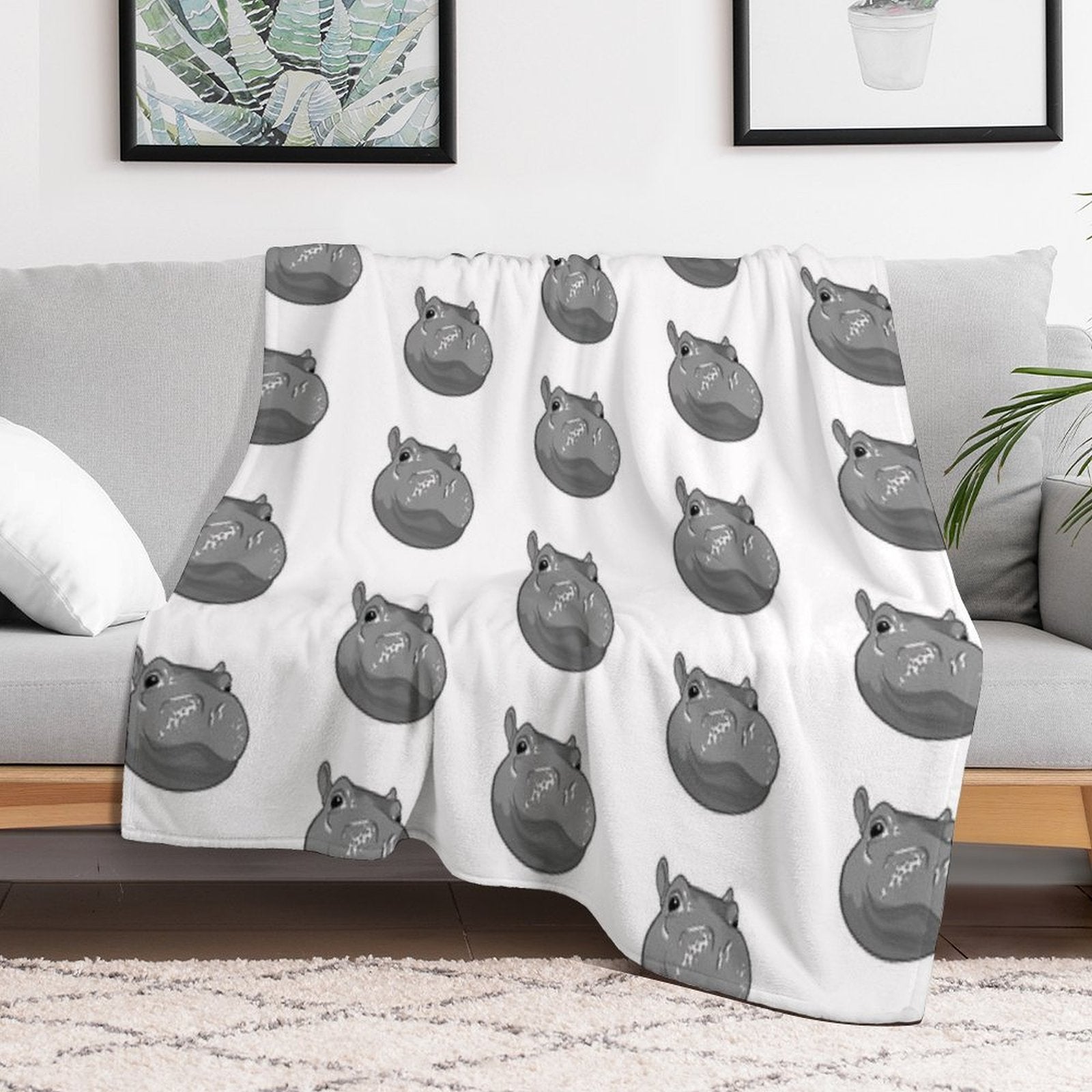 Hippo  Fiona  Cincinnati Zoo (white) Plush Throw Blanket