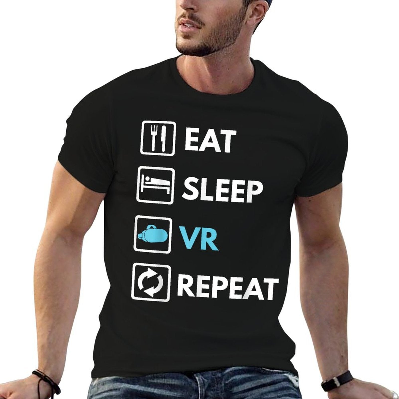 Eat Sleep VR Repeat Funny VR Gamer Boy VR Athlete  Heathered Texture T-Shirt
