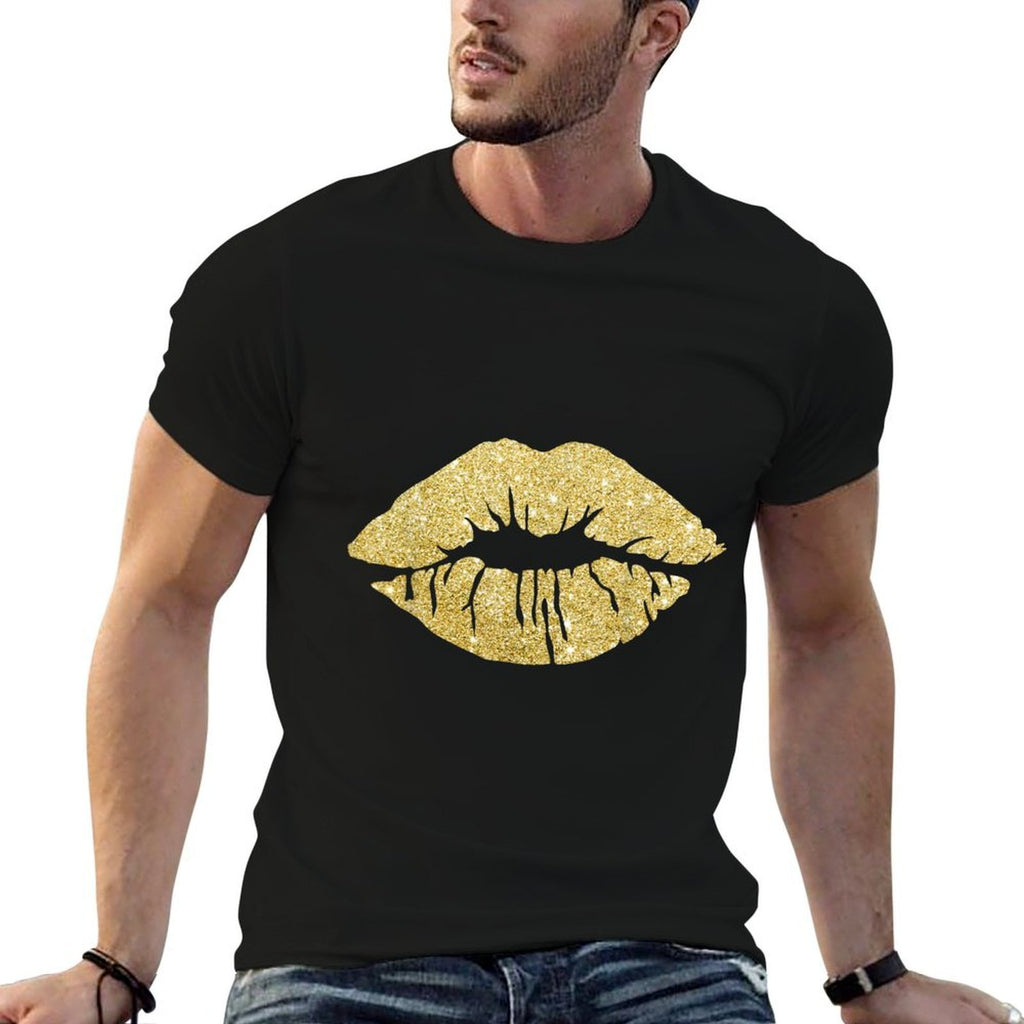 Womens Kiss Lips Gold Lips Gold Lipstick Gold Kiss  Eco-friendly Material T-Shirt