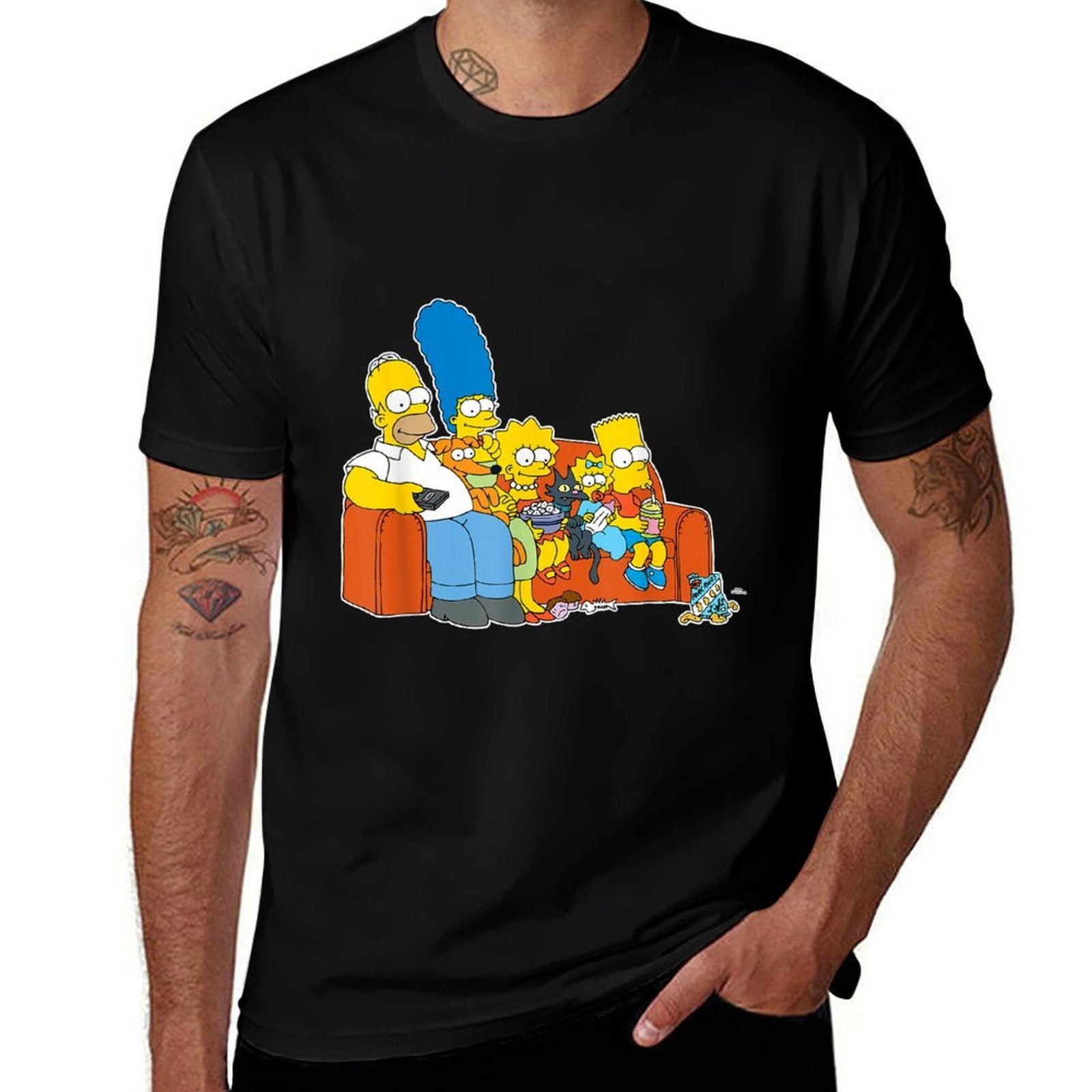 The Simpsons Homer Marge Maggie Bart Lisa Simpson Couch  Fade-proof Color T-Shirt