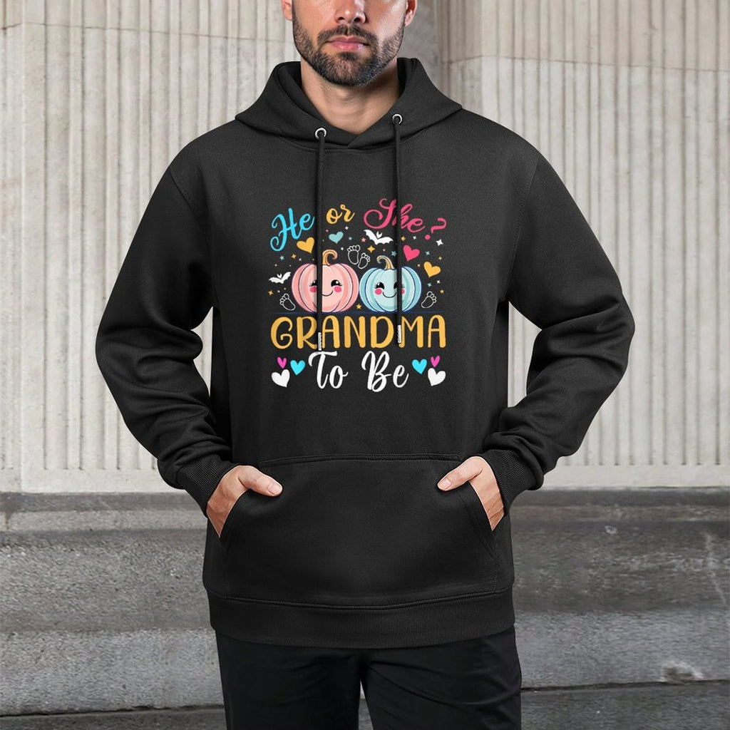 Halloween Gender Reveal He Or She Grandma To Be Pumpkin Medium-Weight Fabric Hoodie
