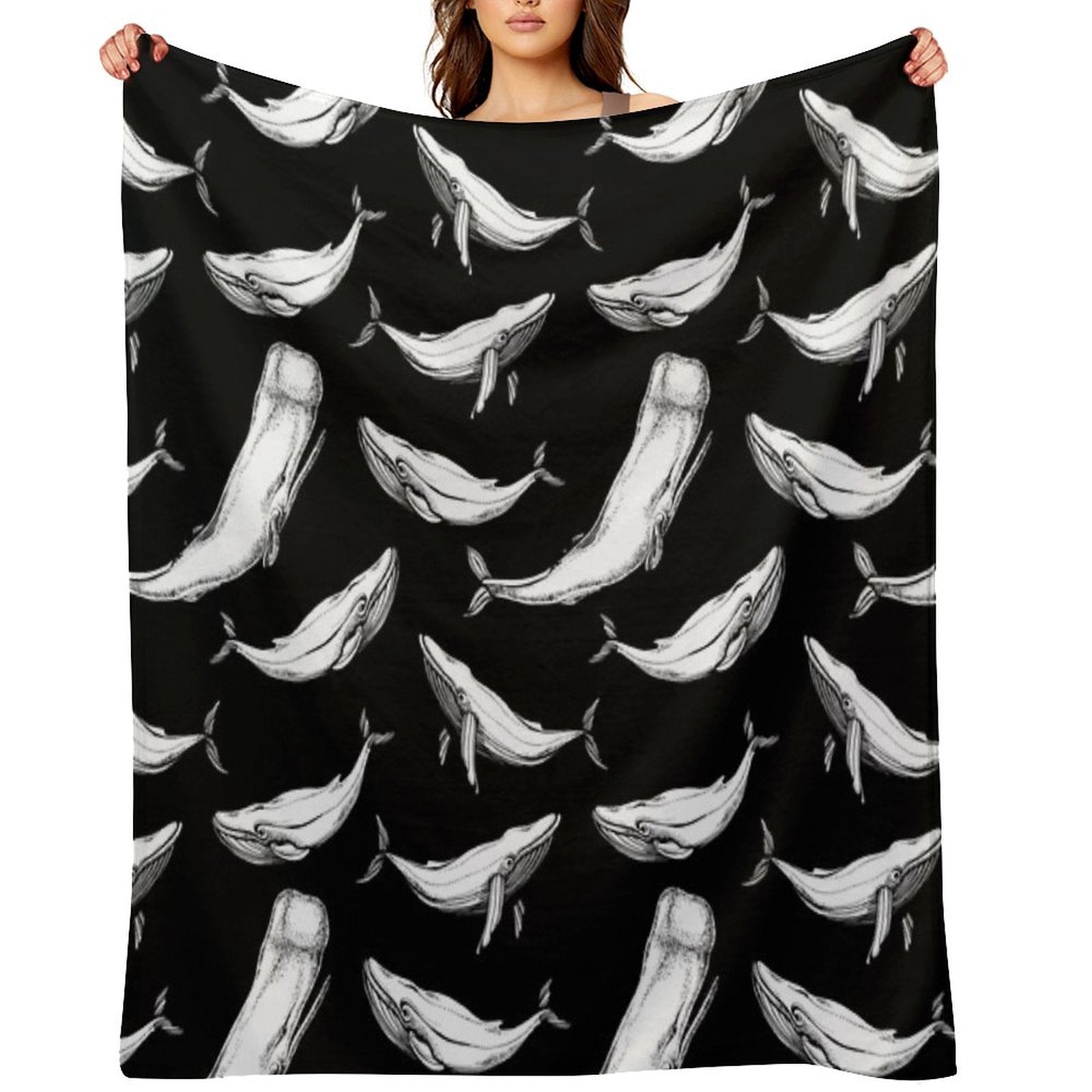 Whales in Black Lightweight Throw Blanket