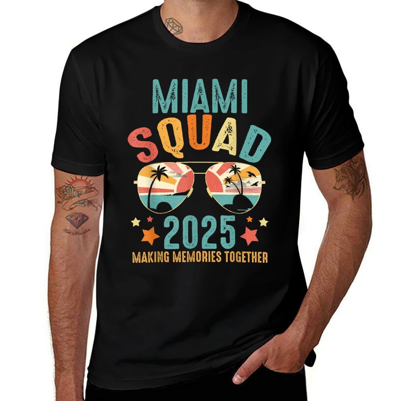 Miami Squad 2025 Funny Groovy Reunion Friends Trip Match  Rolled Sleeves T-Shirt