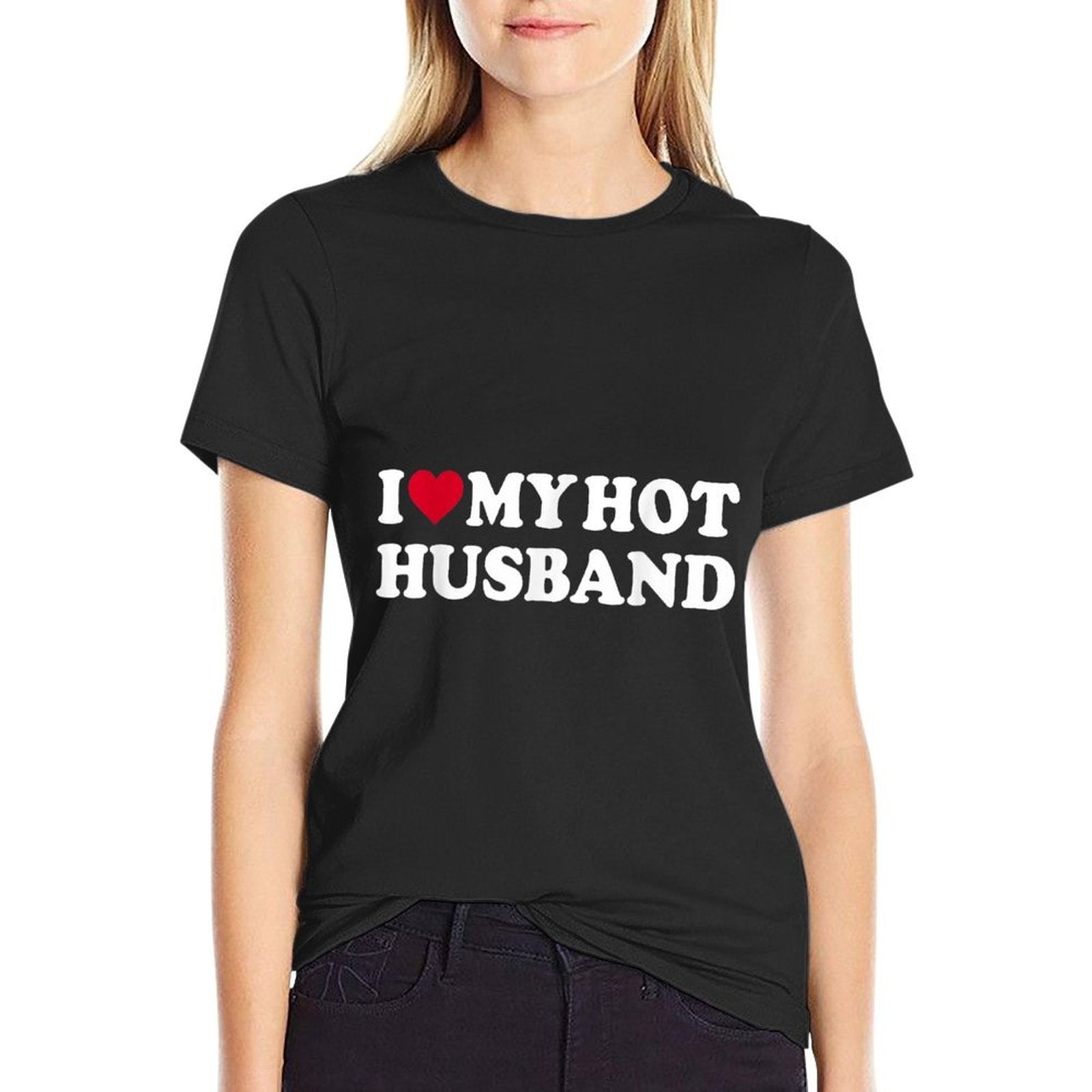 I Love My Hot Husband Funny Red Heart Love Hot Husband  Heathered Texture T-Shirt