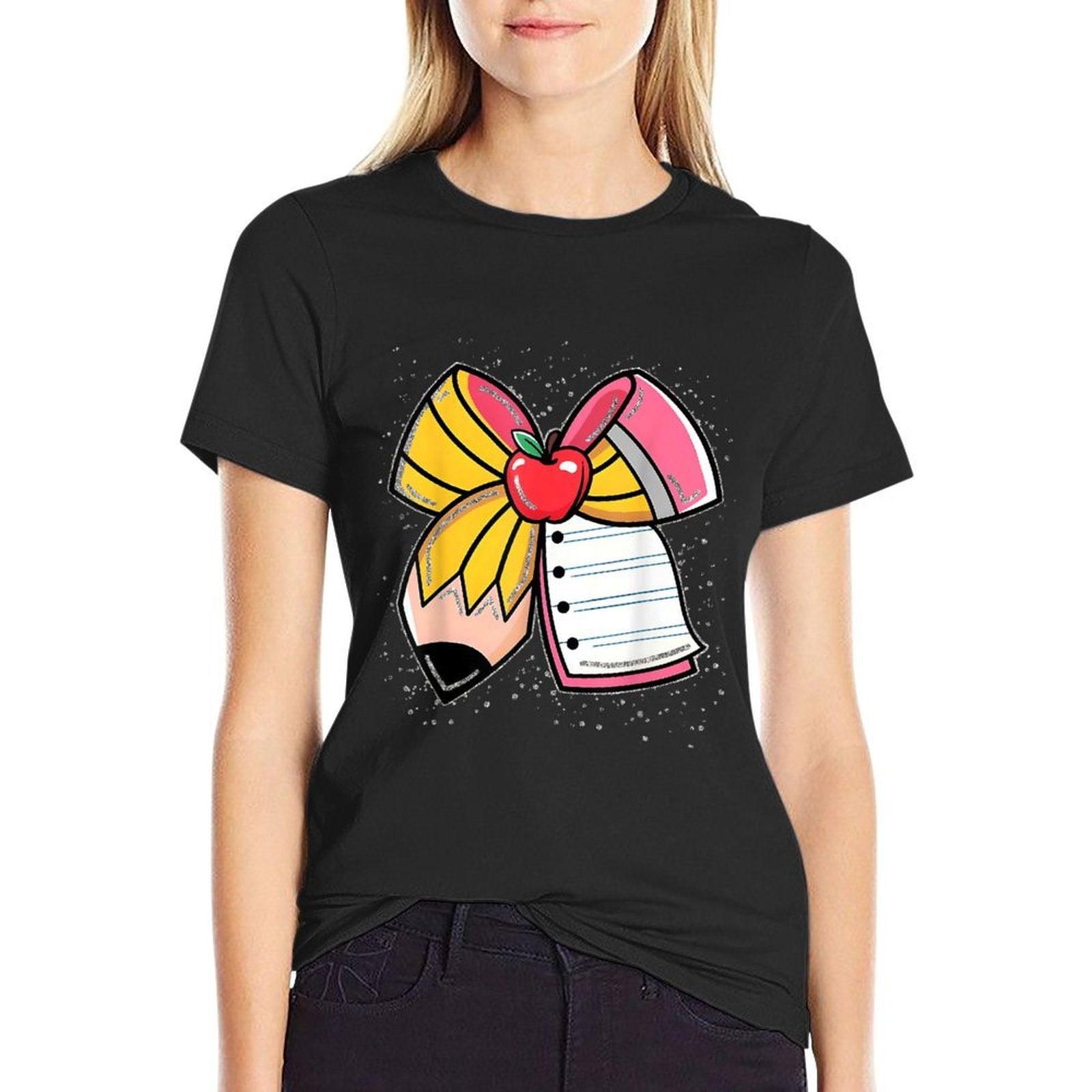 Student Teacher Coquette Bow Pencil Back To School First Day  Rolled Sleeves T-Shirt