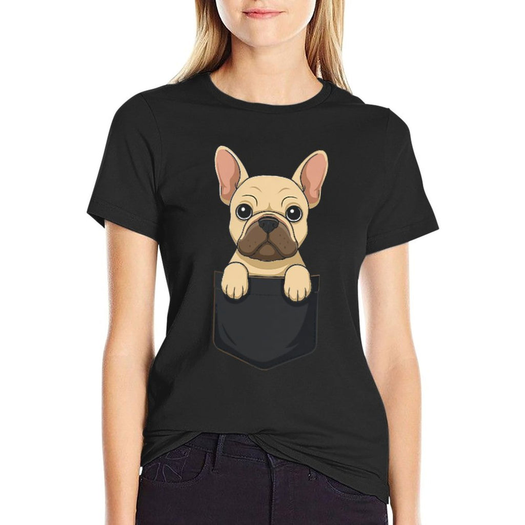 Cute Pocket French Bulldog Funny Dog Lover  Ribbed Collar T-Shirt