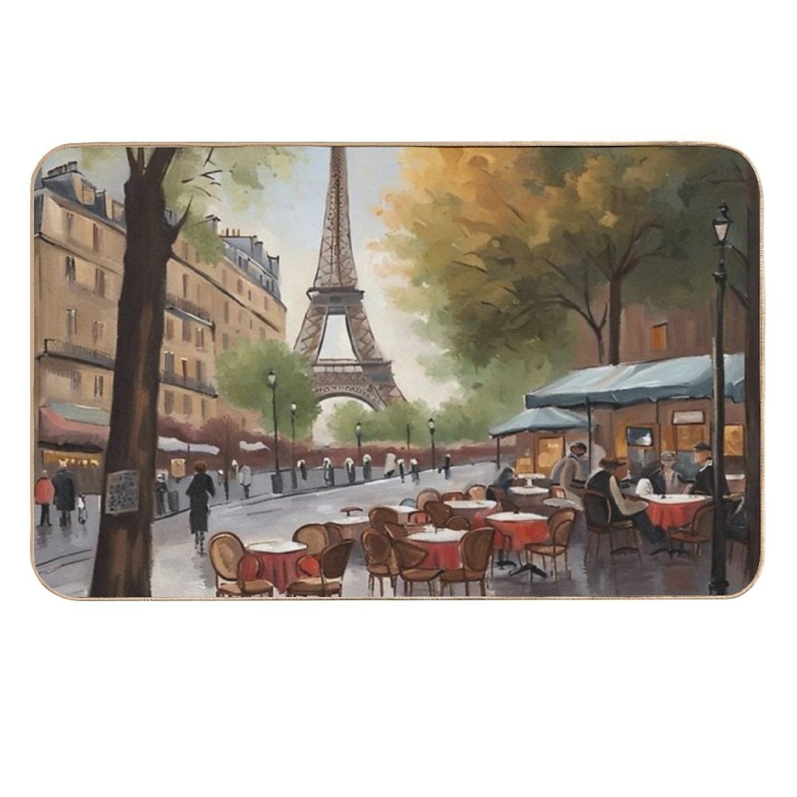 Paris Painting of Street Café And Eiffel Tower in Background  Non-Slip Bath Mat