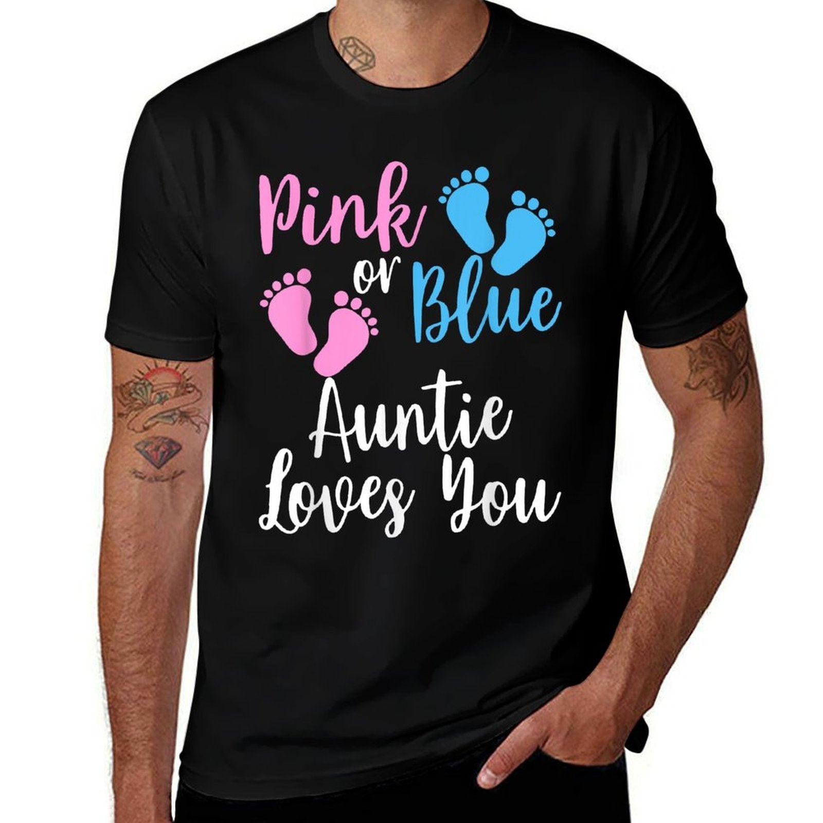 Gender Reveal Aunt-TEE  Pink Or Blue Auntie Loves You  Summer-ready Fabric T-Shirt