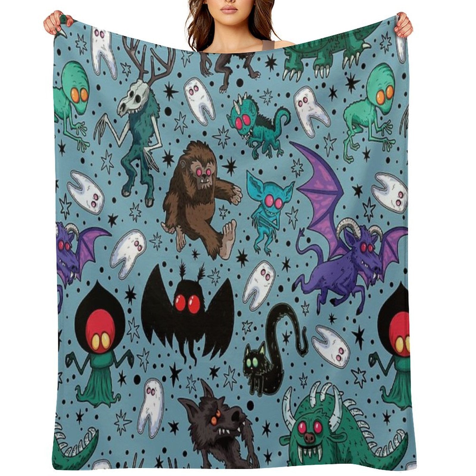 Cryptids Night Light Blue Eco-conscious Throw Blanket