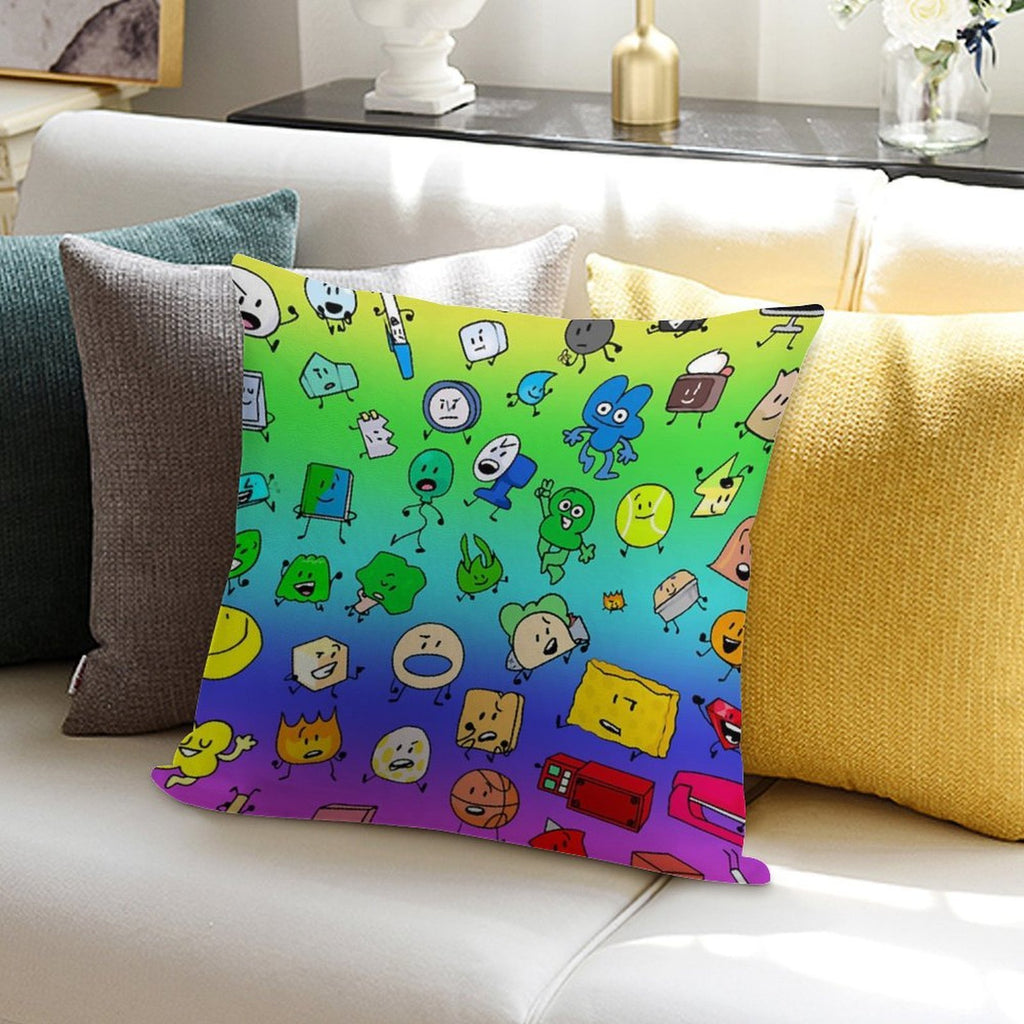 BFDI All Characters (Rainbow) Soft Washable Throw Pillow