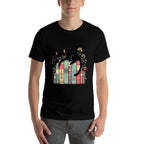 Floral Black Cat Sleeping On Books for Men Women Kids  Rolled Sleeves T-Shirt