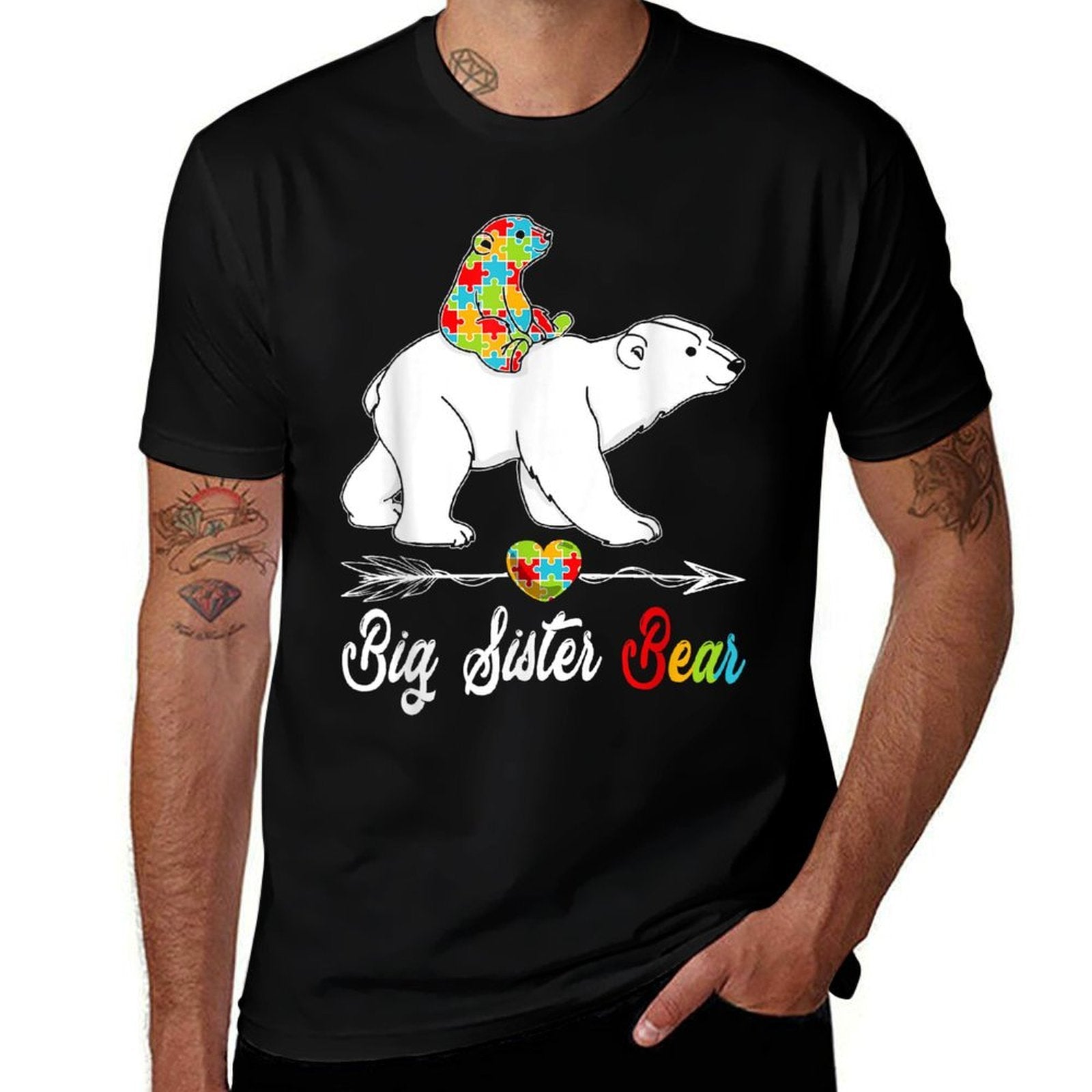 Cute Big Sister Bear Autism Awareness Autistic Family Lover  Graphic-printed T-Shirt