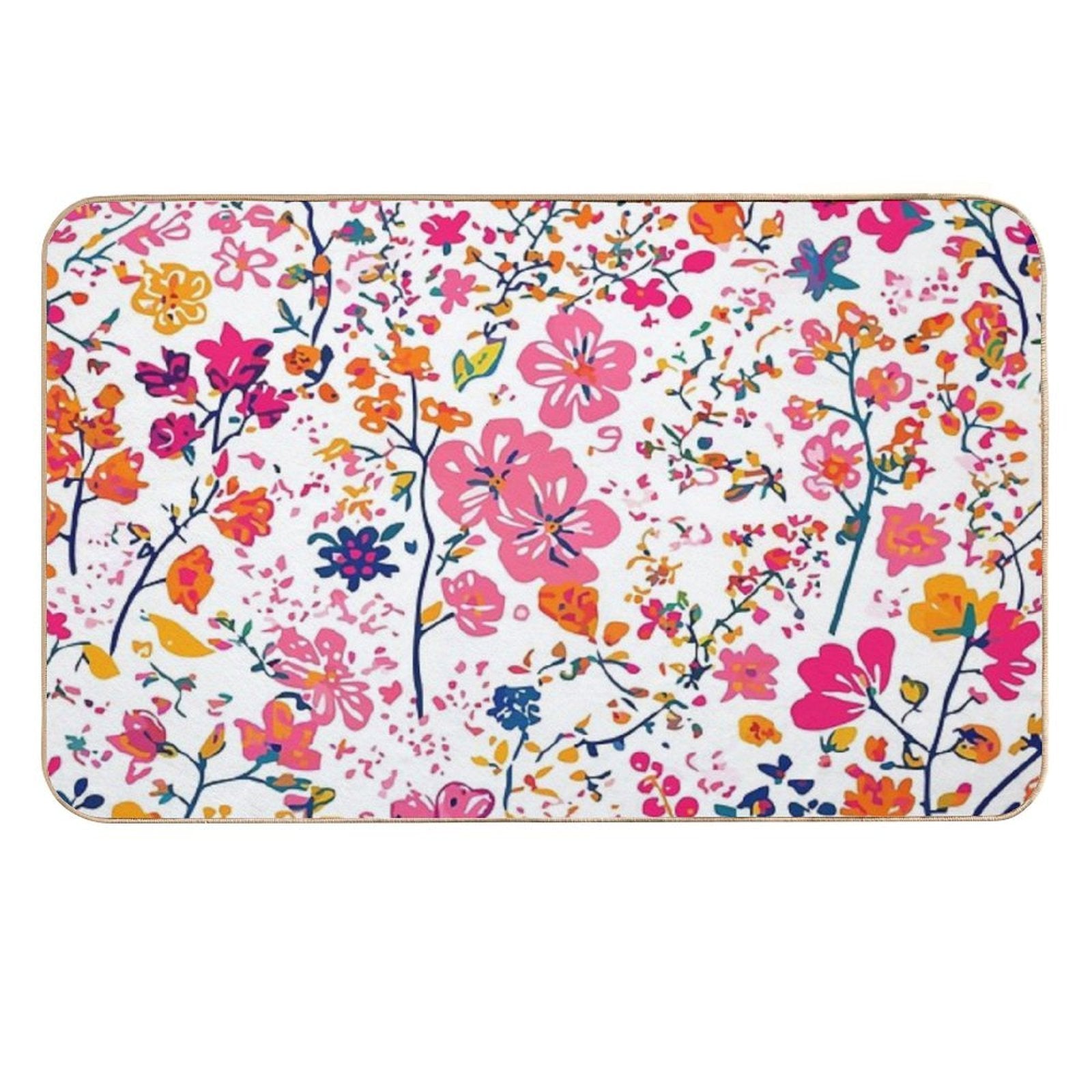 Floral Yellow And Pink Flowers Pattern  Dirt-Trapping Bath Mat