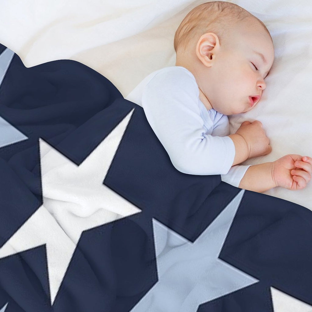 Large ALICE BLUE, WHITE And  NAVY BLUE STARS Premium Throw Blanket