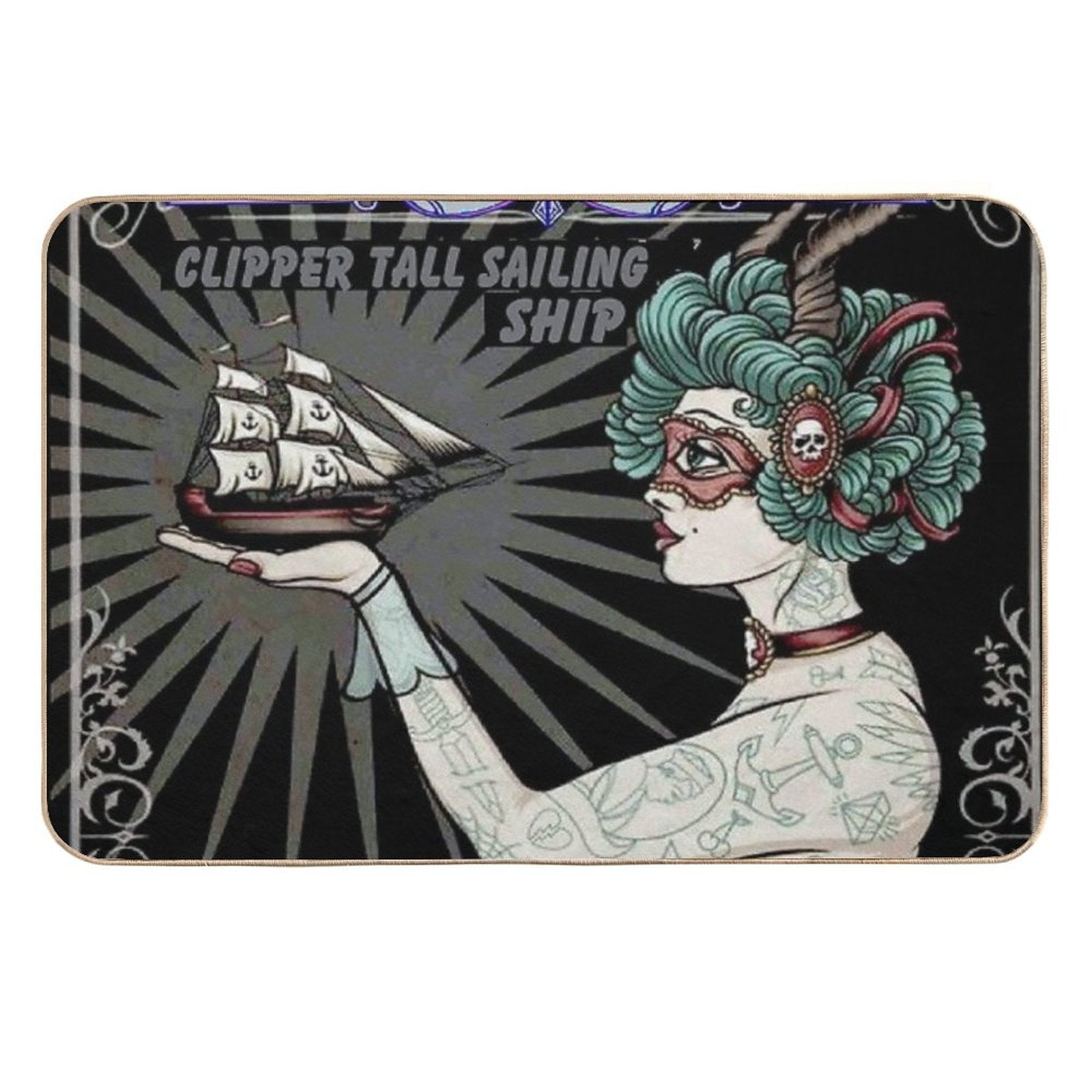 AMAZING TATTOOED LADY  Vintage Colorful Art Advertising  Print  Long-Lasting Bath Mat