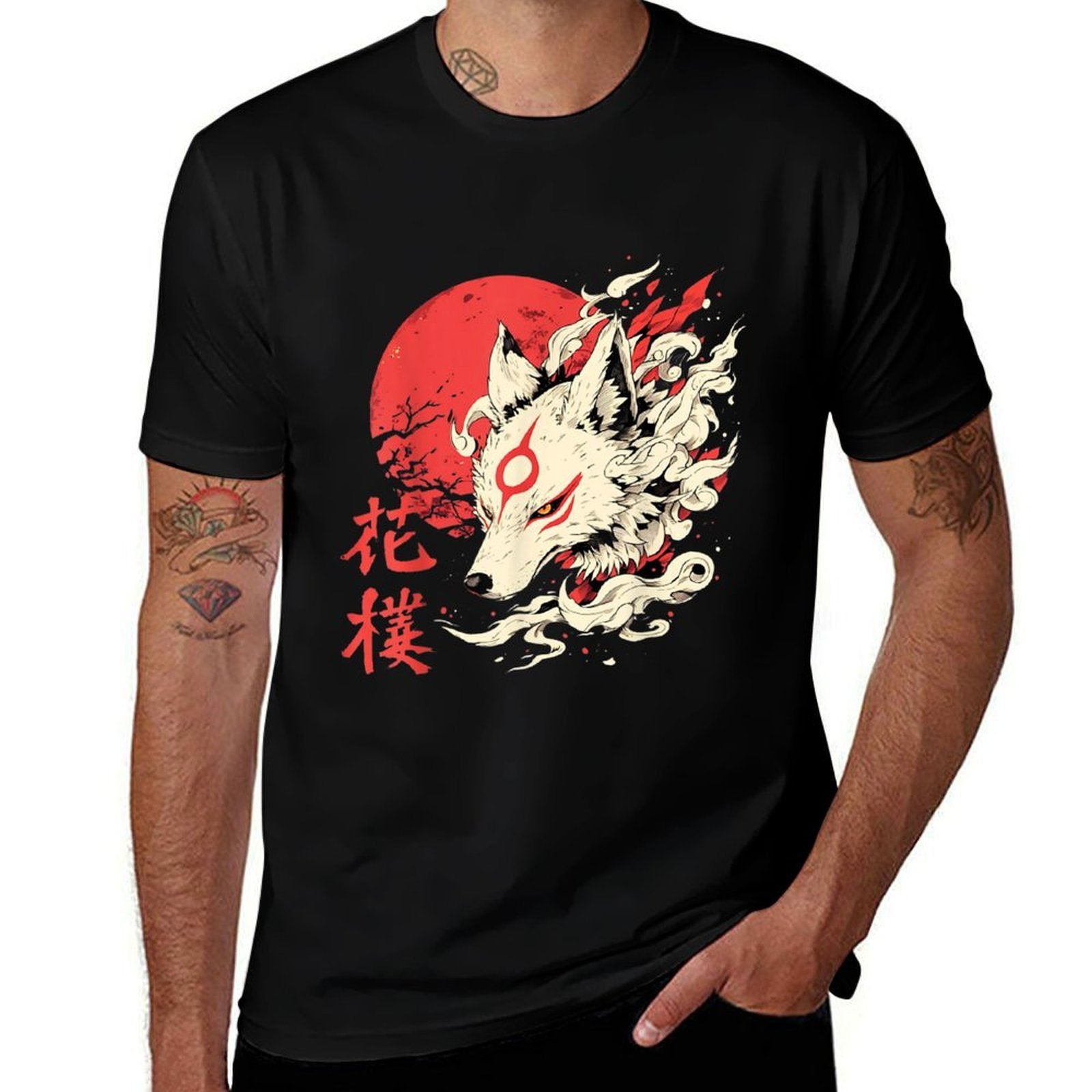 Vintage Animal Funny Fox Retro Okami Basic Meme Japan Style  Rolled Sleeves T-Shirt