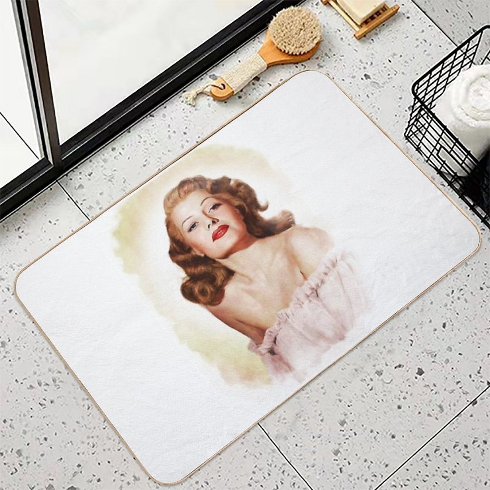 Vintage Rita Hayworth Painting  Repositionable Bath Mat