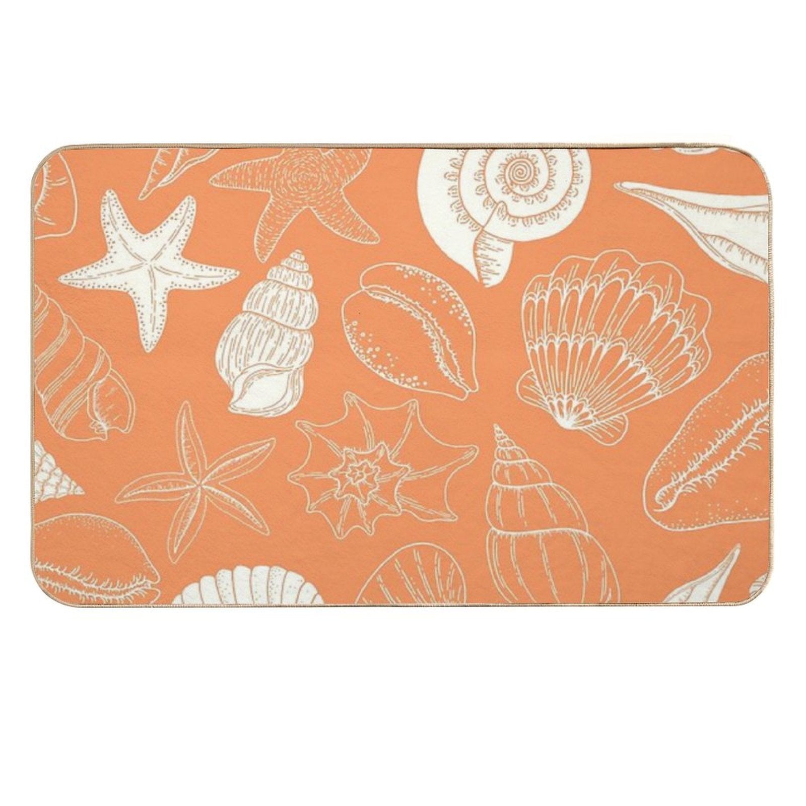 Orange Creamiscle Seashells And Starfish Pattern  Odorless Bath Mat