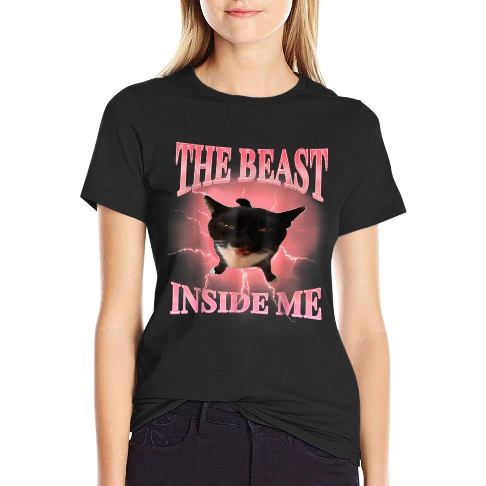 Funny Cats Humor The Beast Inside Me Cute Silly Cat Meme Men Women  Wrinkle-resistant T-Shirt