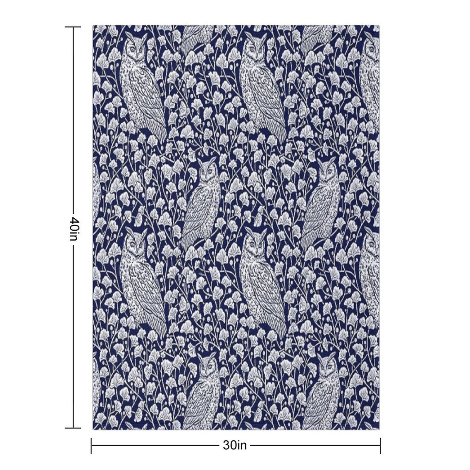 Winter Blue II - Owls And Gingko Leaves Velvety-soft Throw Blanket