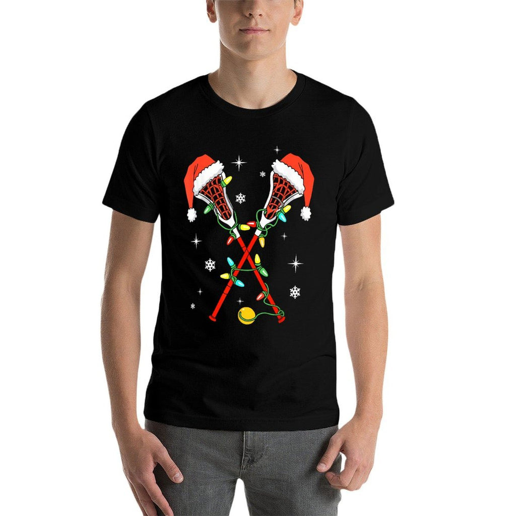 Lacrosse Player Xmas Lights Santa Hat Lacrosse Christmas  Polyester Blend T-Shirt