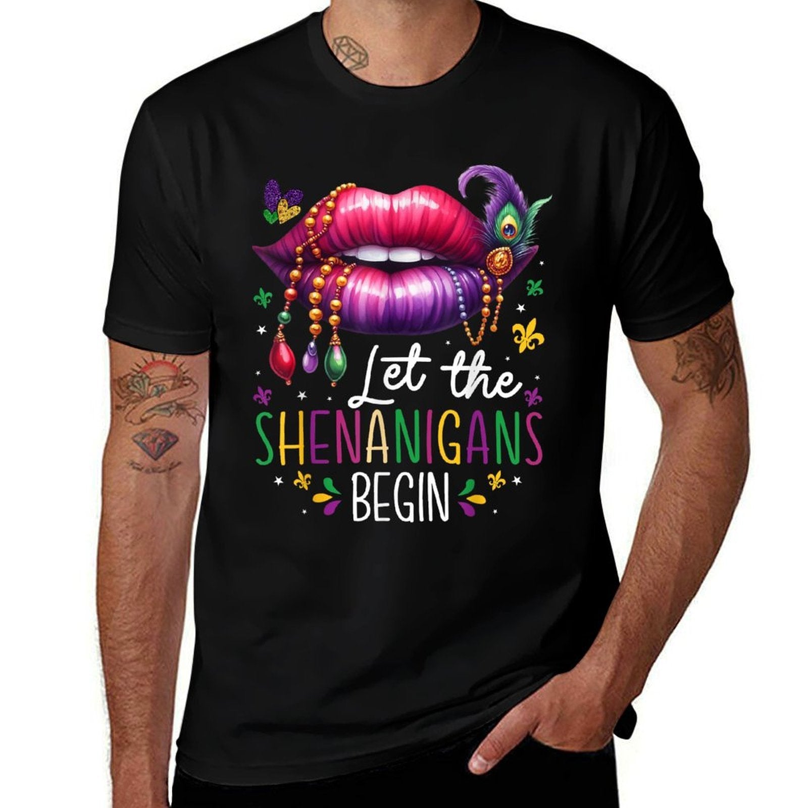 Let The Shenanigans Begin Mardi Gras Lips New Orleans 2025  Soft T-Shirt