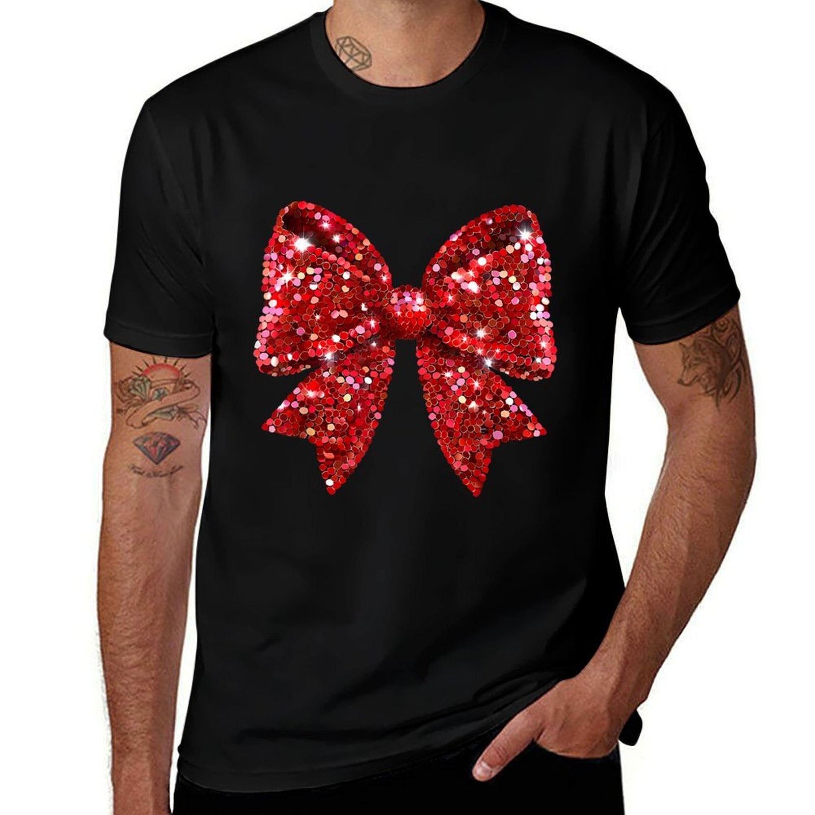 Coquette Bow Merry Christmas Xmas Sparkle Family Holiday  Eco-friendly Material T-Shirt