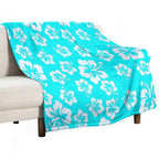 Bright Aqua Blue Hibiscus Hawaiian Flower Aloha Wrinkle-free Throw Blanket