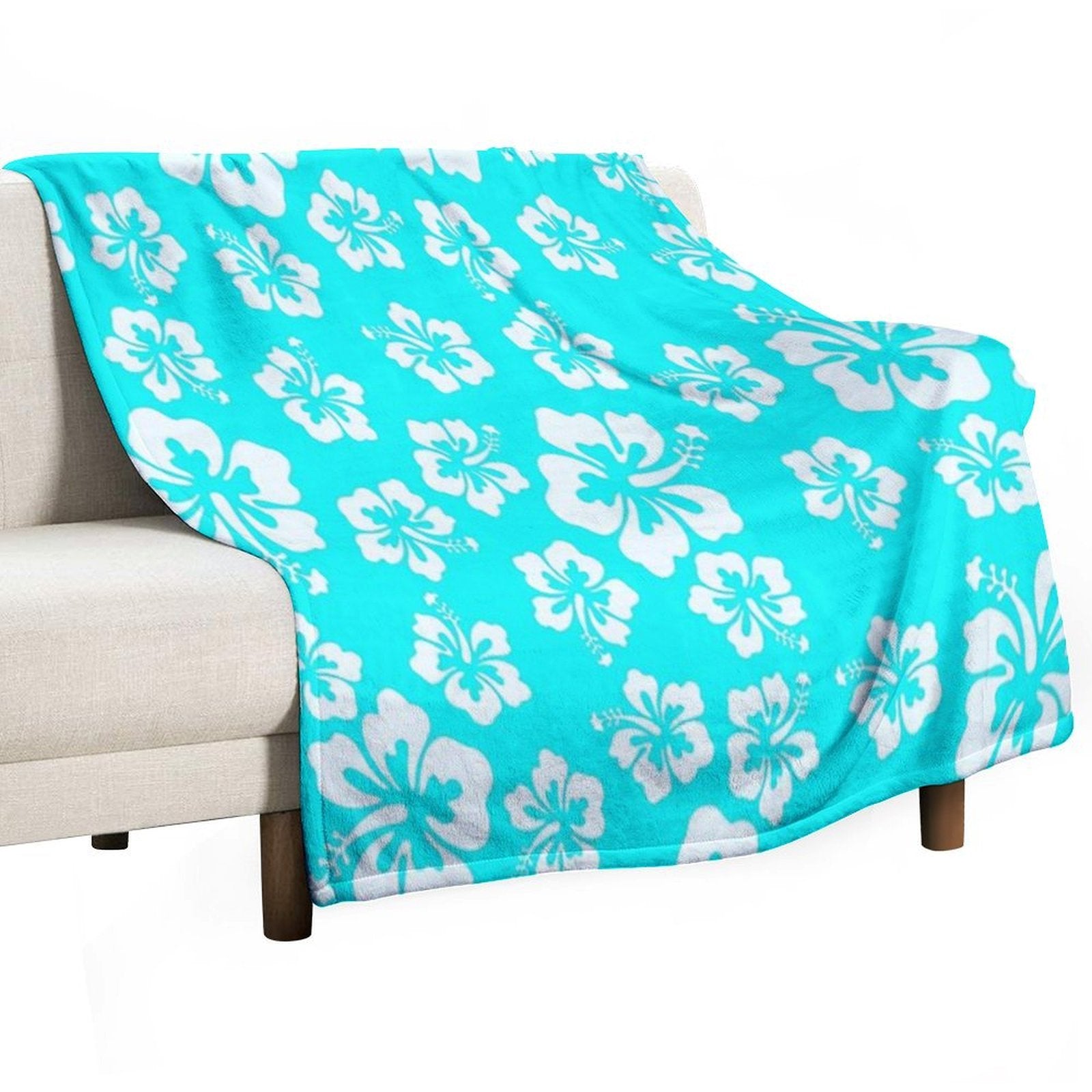 Bright Aqua Blue Hibiscus Hawaiian Flower Aloha Wrinkle-free Throw Blanket