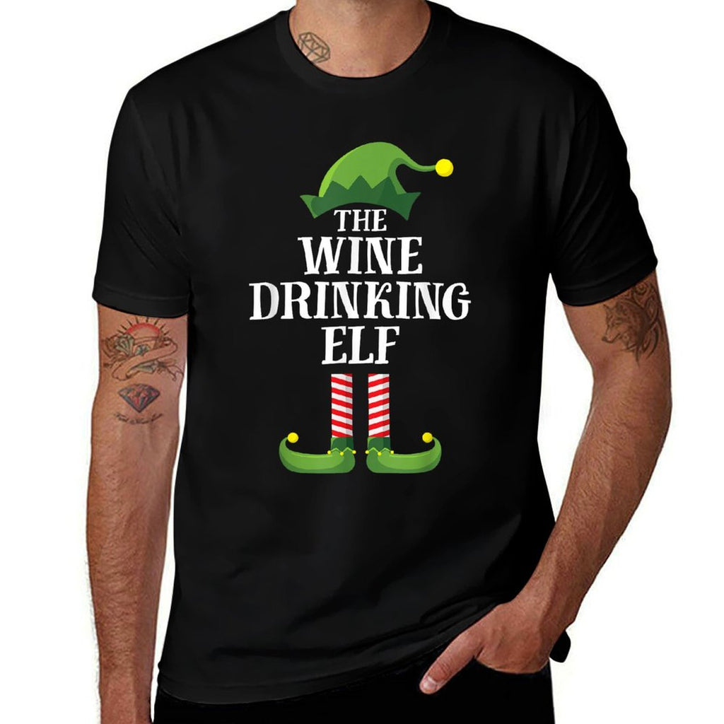 Wine Drinking Elf Matching Family Group Christmas  Easy-care T-Shirt