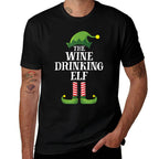 Wine Drinking Elf Matching Family Group Christmas  Easy-care T-Shirt