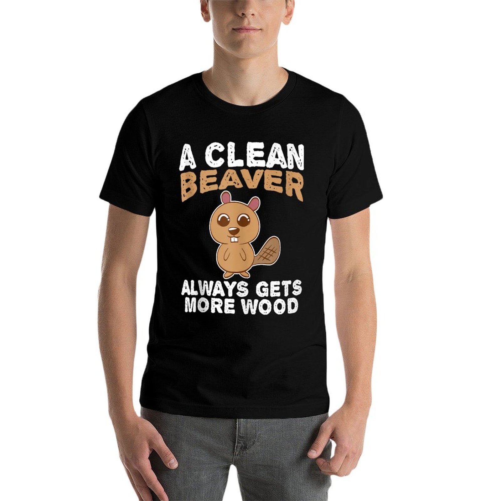 Dirty Funny Adult Clean Beaver Wood  Polyester Blend T-Shirt