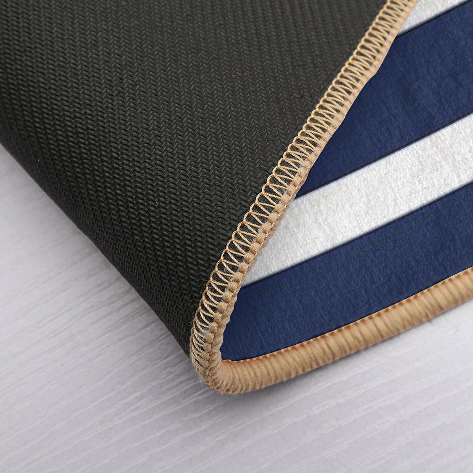 Mixed Stripe Pattern in Navy Blue, Blush Pink, Mustard Yellow, And White  Absorbent Bath Mat