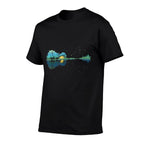 Guitar Lake Reflections Night Sky And Moon Guitar  Slim-fit Cut T-Shirt