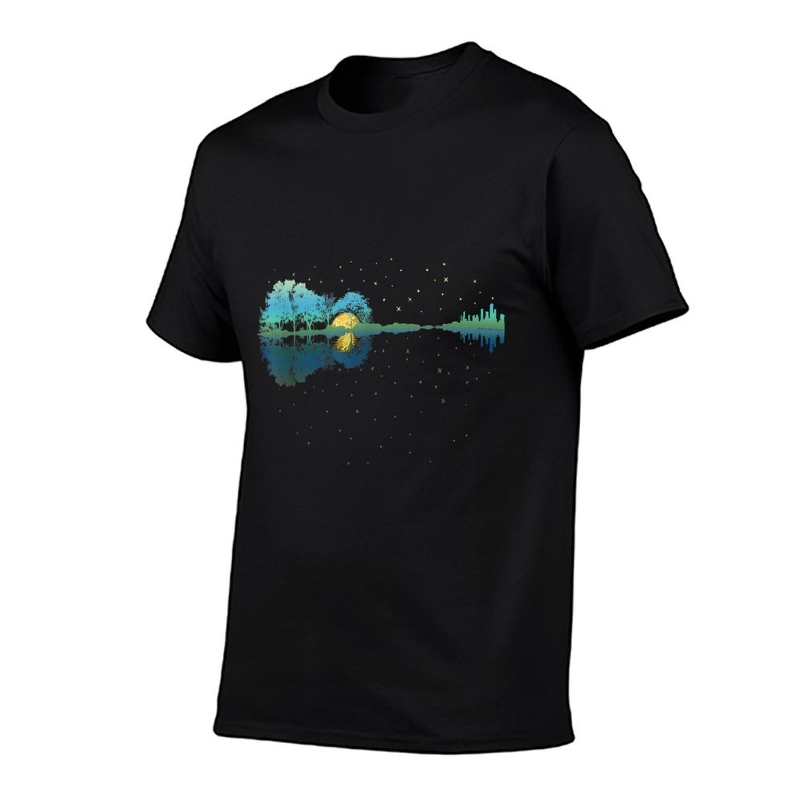 Guitar Lake Reflections Night Sky And Moon Guitar  Slim-fit Cut T-Shirt