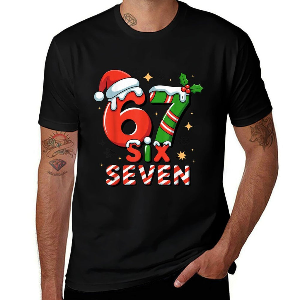 Funny 67 Meme Christmas Six Seven Santa Holiday  Graphic-printed T-Shirt
