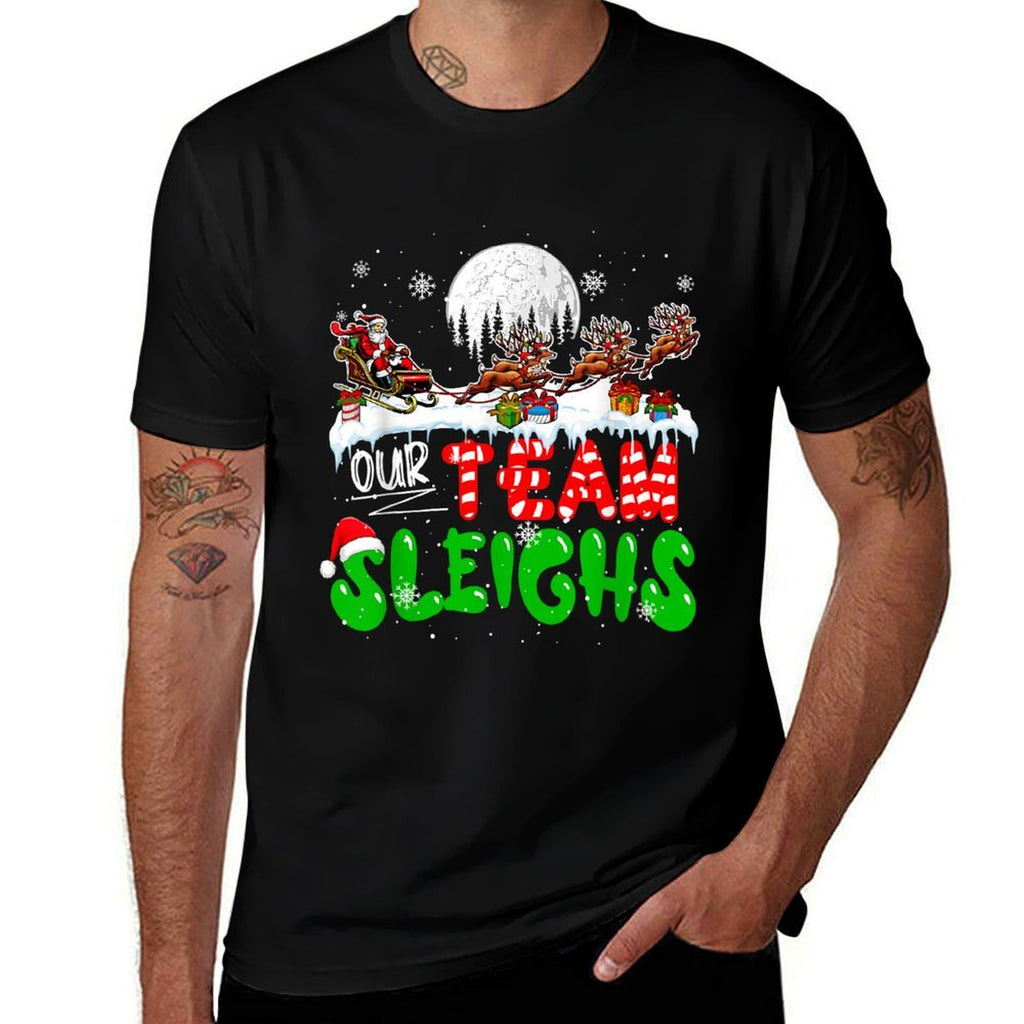Our Team Sleighs Xmas Family Group Santa Sleigh Reindeer  High-quality Stitching T-Shirt