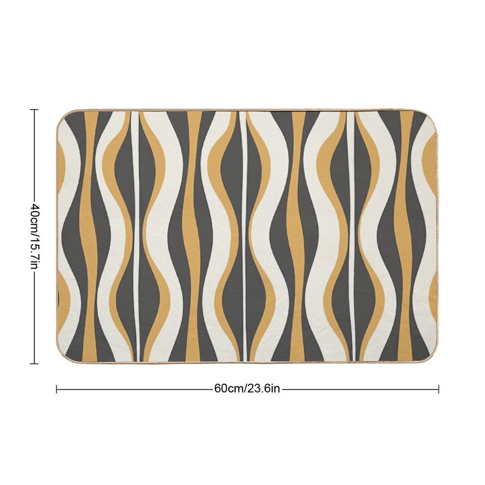 Hourglass Abstract Mid-century Modern Pattern in Charcoal Grey, Muted Mustard Gold, And Cream  Anti-Trip Bath Mat