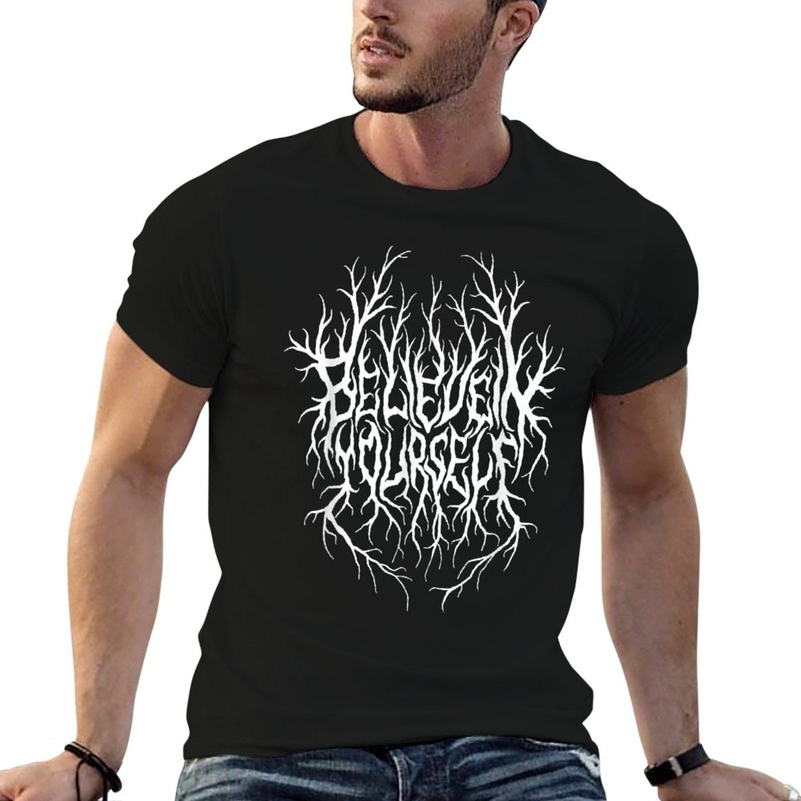 Believe In Yourself Black Metal Parody Funny Typography  Stretchy T-Shirt
