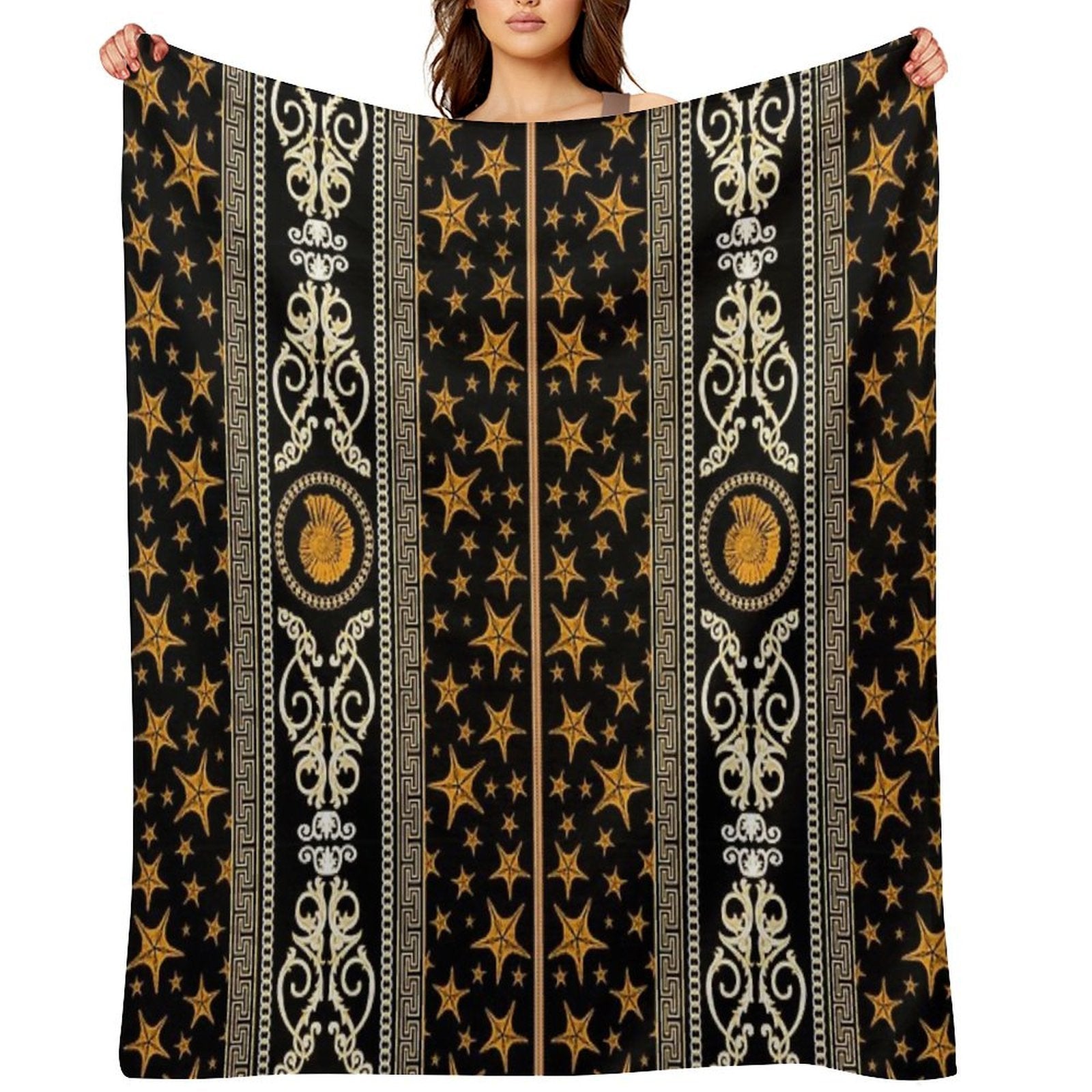 Luxury Baroque, Chain, Seashell And Starfish Print Travel-friendly Throw Blanket