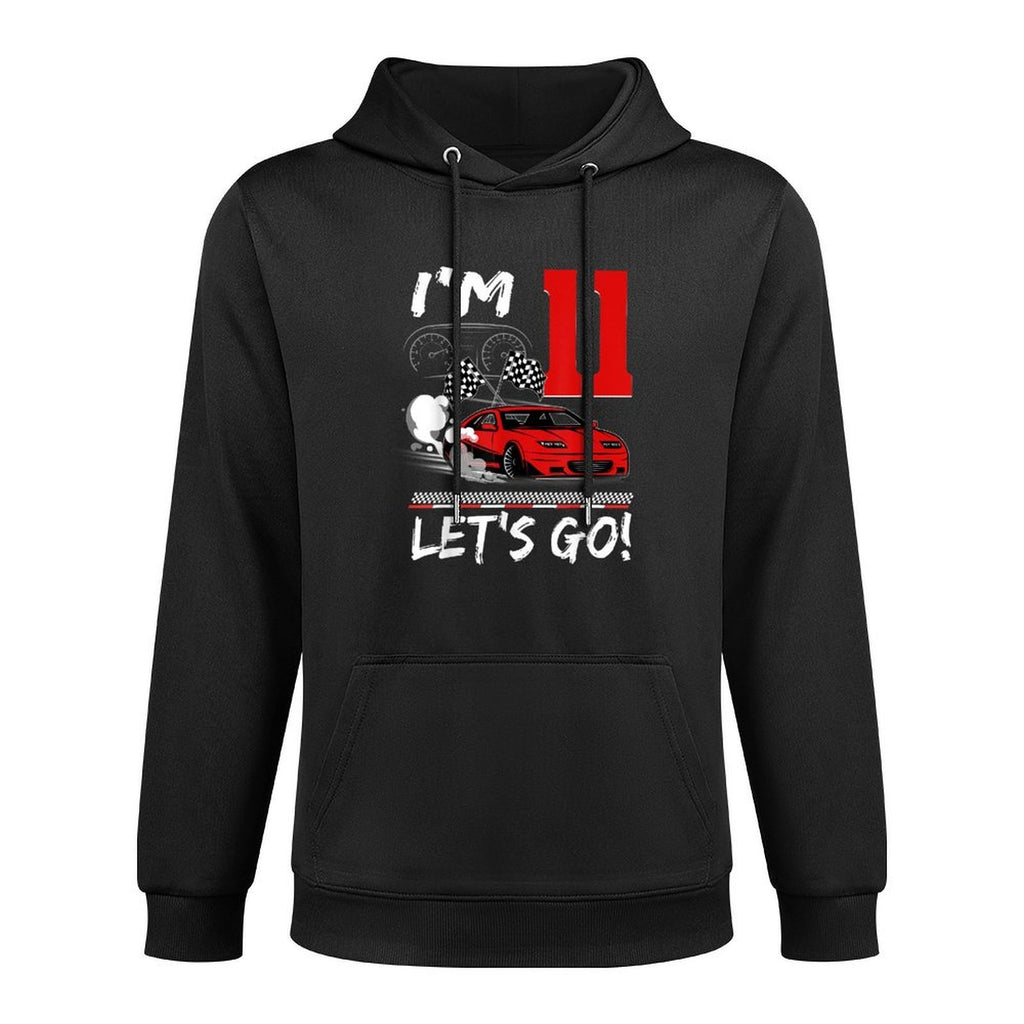 I'm 11 Let's Go Birthday Racing Car Theme 11th Party Kangaroo Pocket Hoodie
