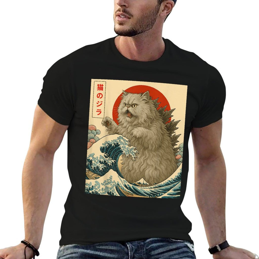 Catzilla Persian Cat Japanese Art Gifts For Men Women Kid  Cotton T-Shirt