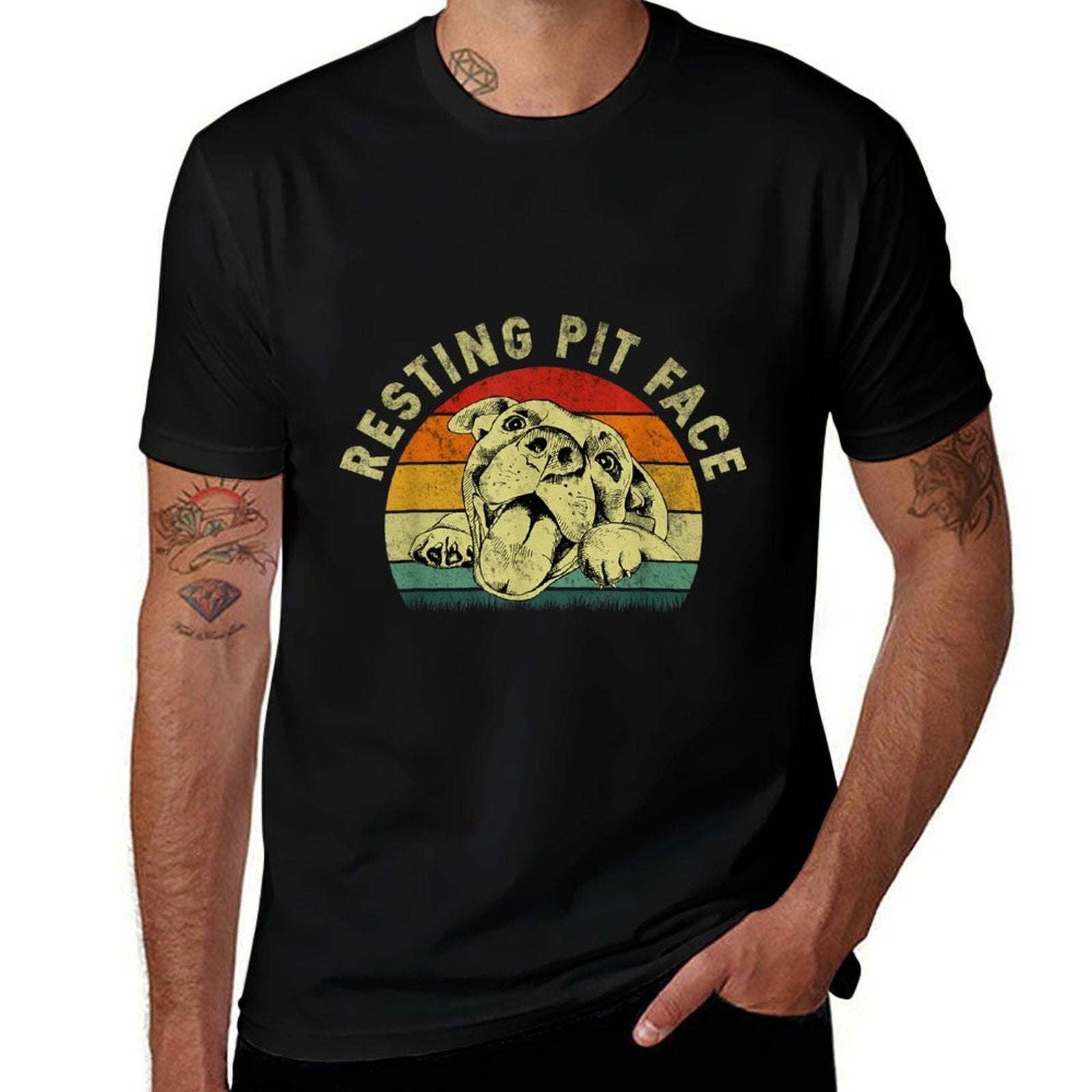 Retro Vintage Resting Pit Face Pitbull Funny Dog Lovers Gift for Men Women  Eco-friendly Material T-Shirt