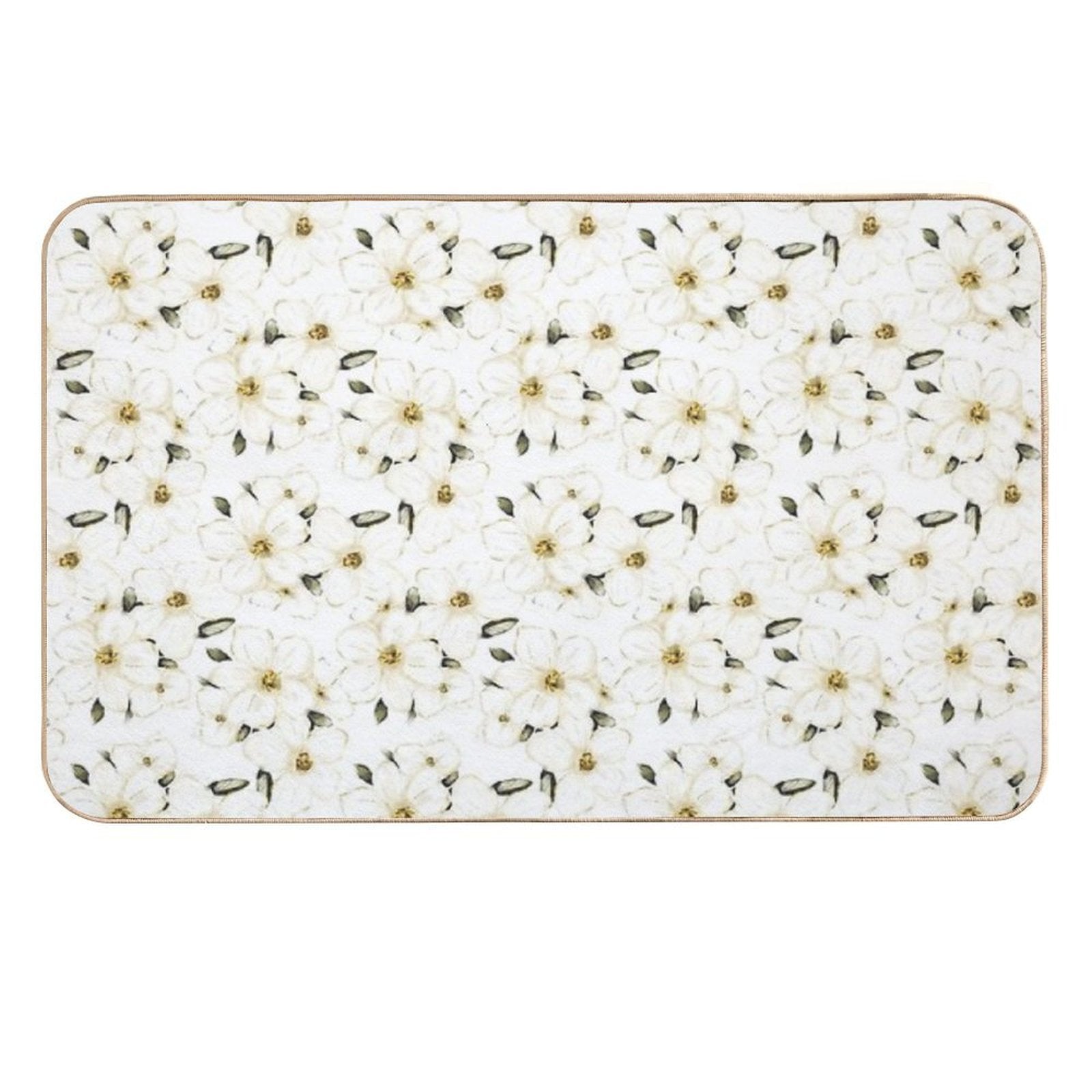 White Flower Blossom Pattern  Fade-Resistant Bath Mat