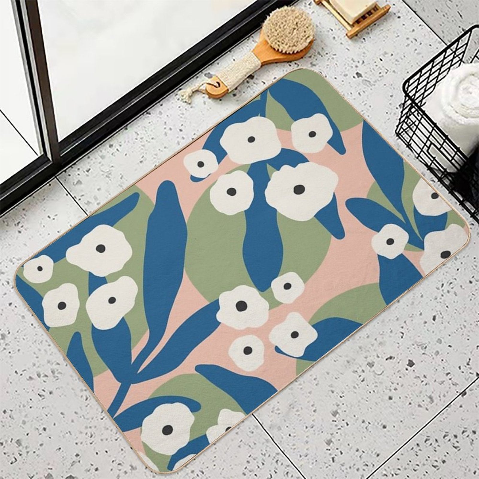 Flower Market Tokyo, Colorful Retro Floral Print  Absorbent Bath Mat
