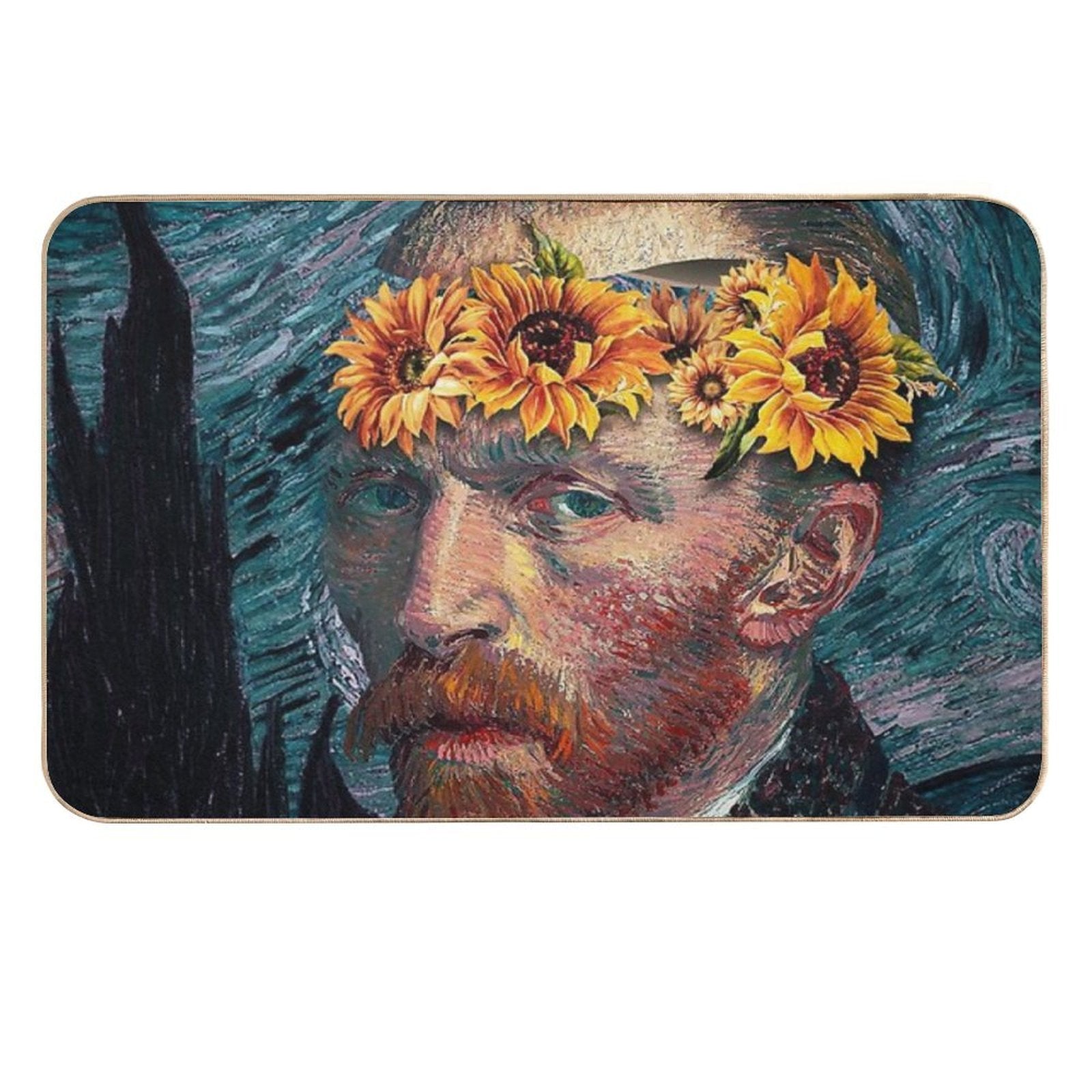 Van Goh Starry Night Sunflowers  Long-Lasting Bath Mat