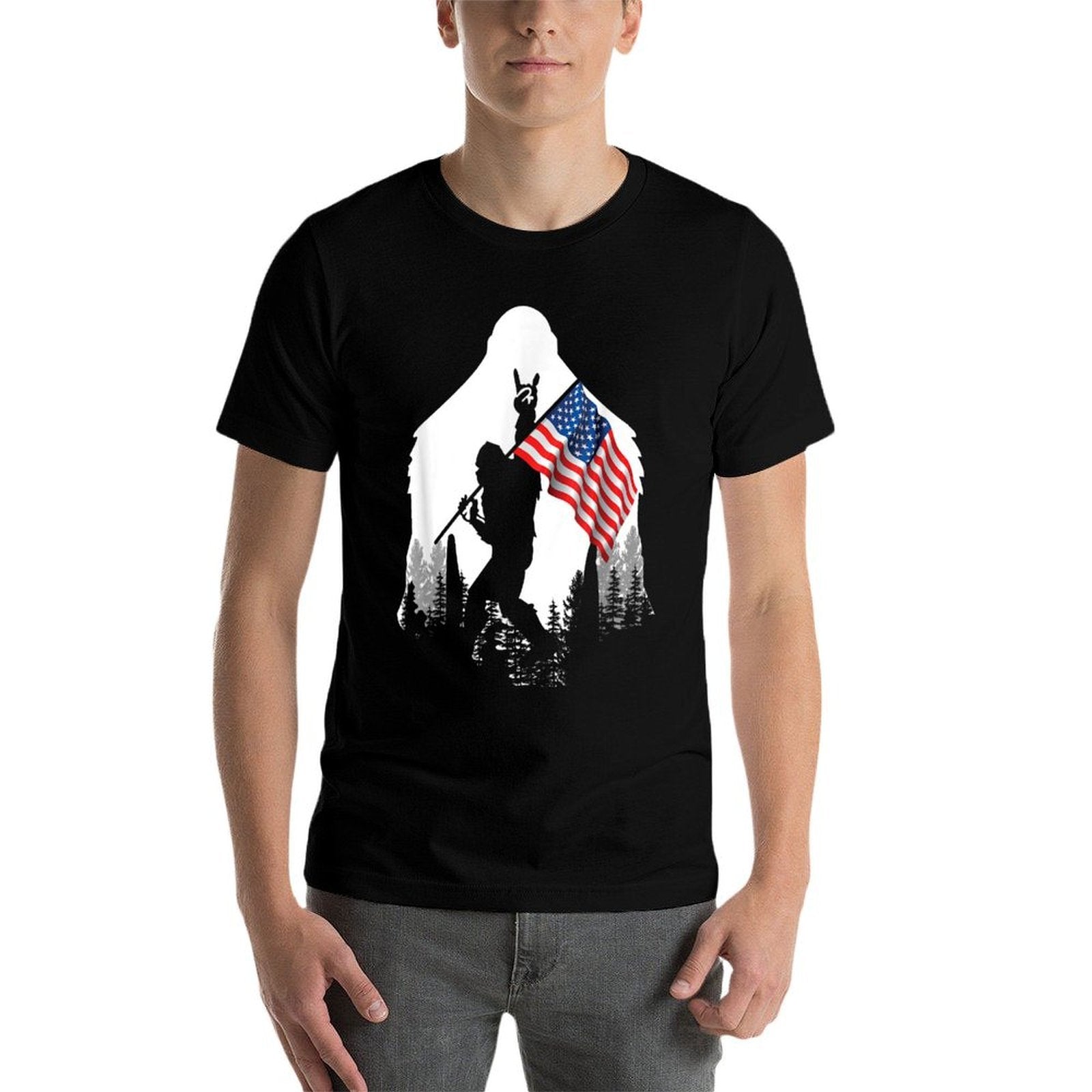 Big Foot - Bigfoot Sasquatch American Patriotic  Oversized Silhouette T-Shirt