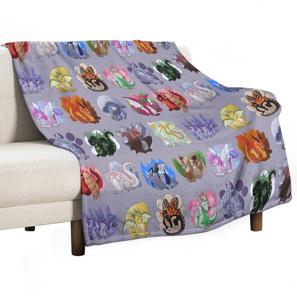 Full Dragon Pattern W Backgrounds (Purple Vers.) Gift-ready Throw Blanket
