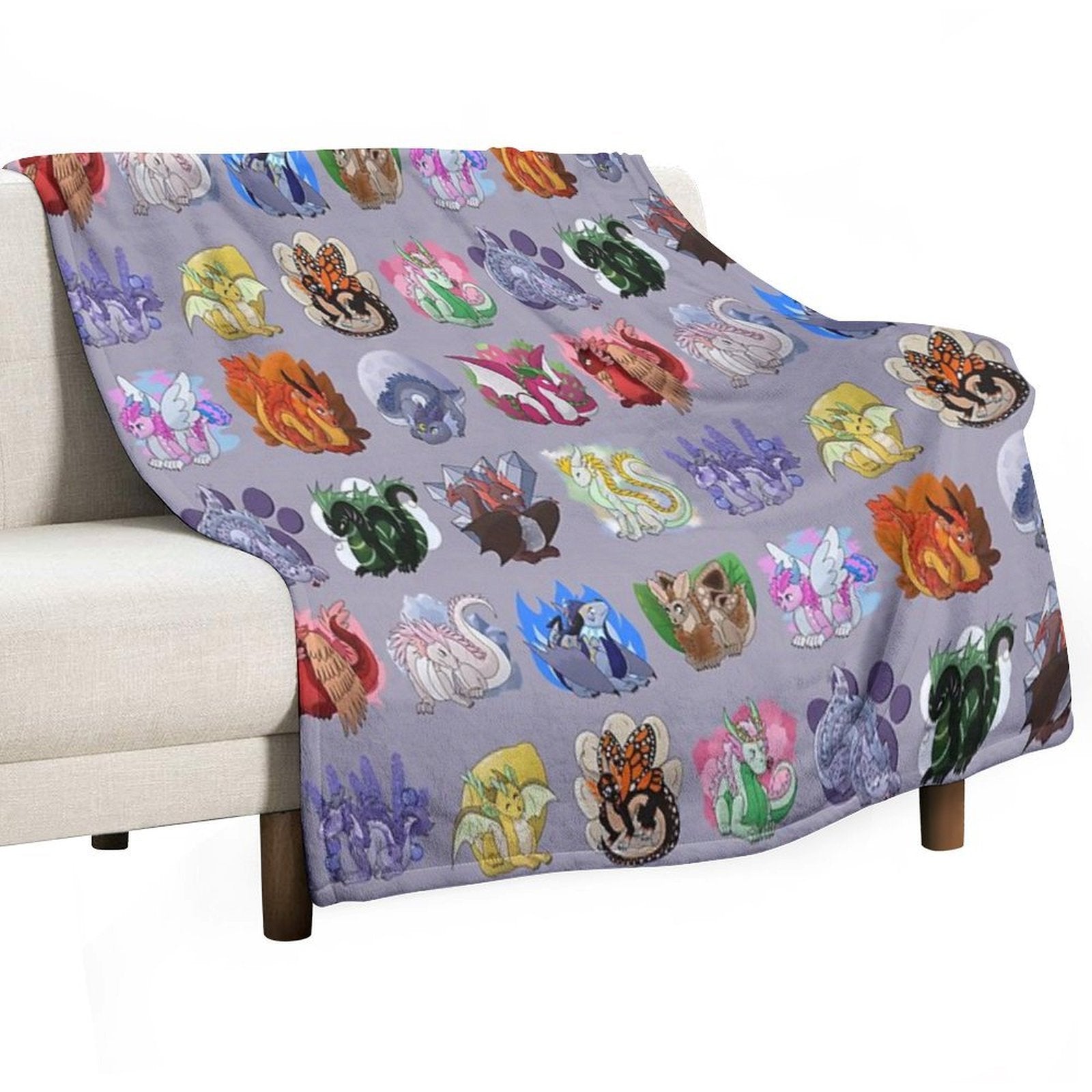 Full Dragon Pattern W Backgrounds (Purple Vers.) Gift-ready Throw Blanket
